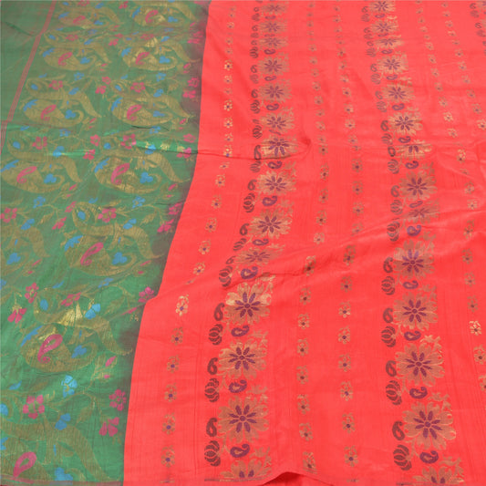 Sanskriti Vintage Red Sarees Blend Silk Hand- Woven Zari Premium Sari Sustainable Fabric