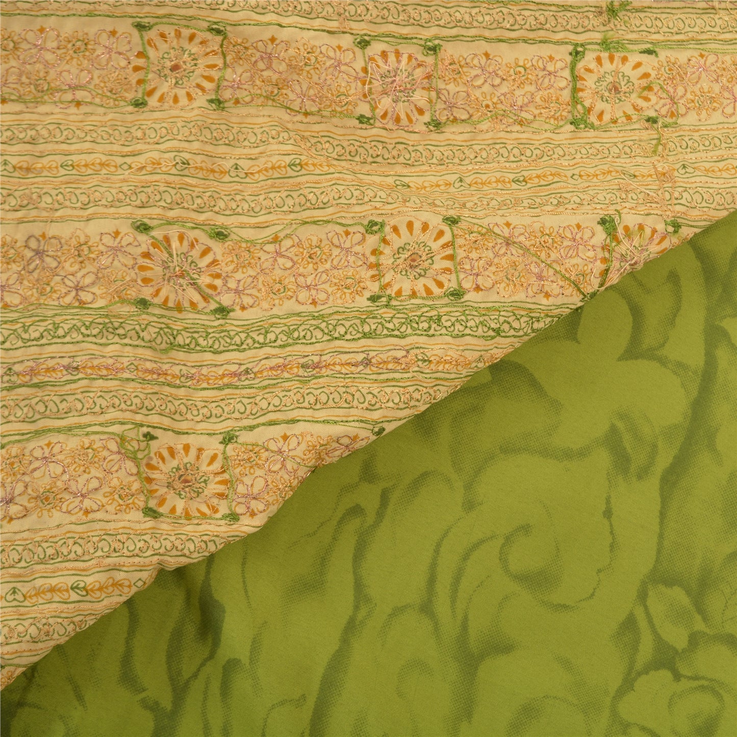 Sanskriti Vintage Green Sarees Art Silk Hand Beaded Woven Premium Sari Sustainable Fabric