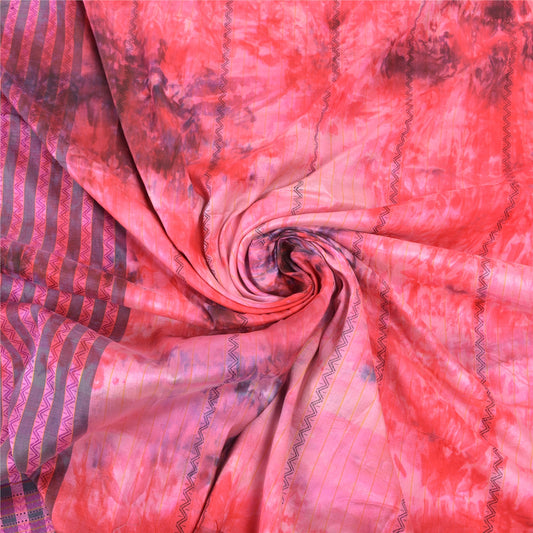 Sanskriti Vintage Pink Sarees Pure Silk Woven Premium Sari Tie & Dye Sustainable Fabric