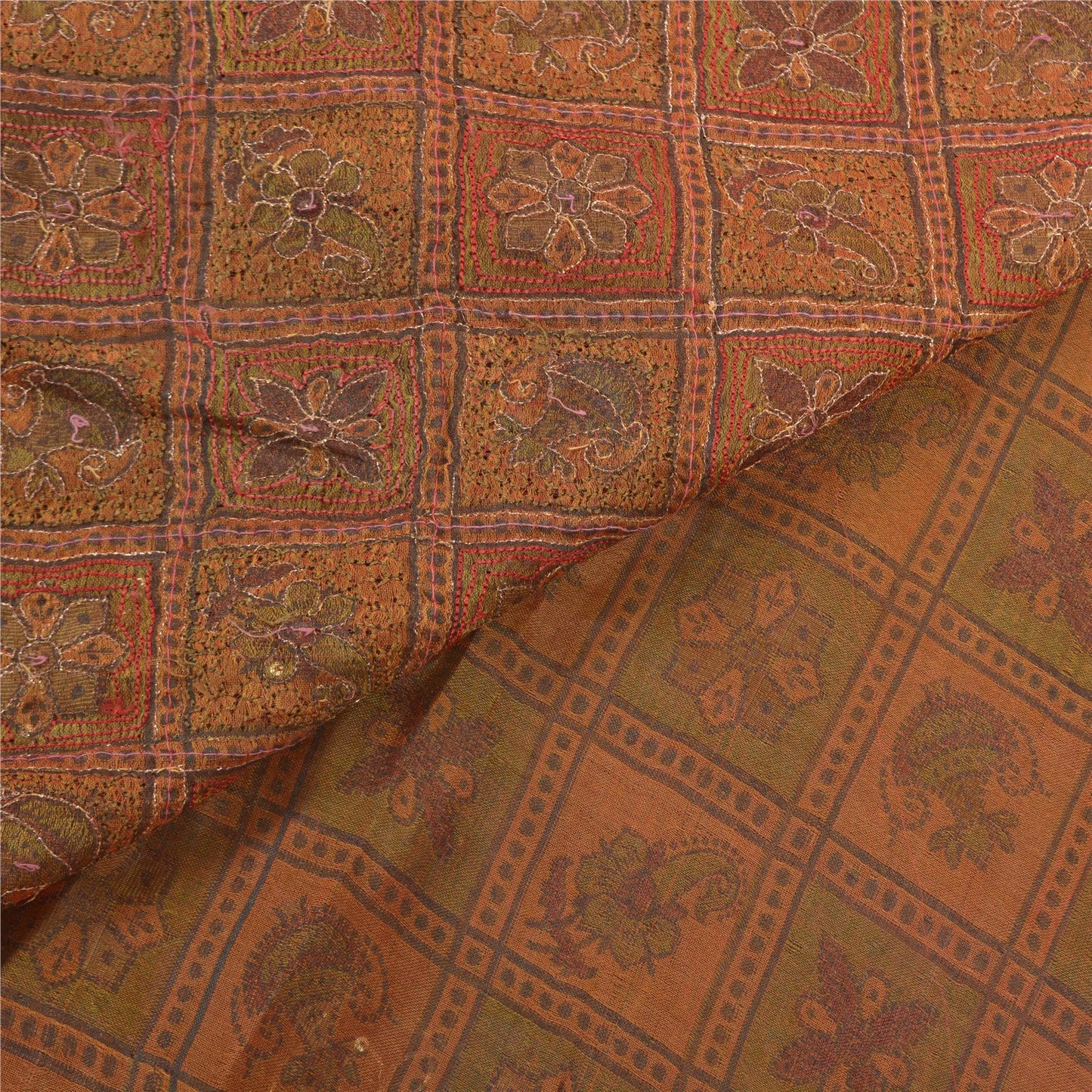 Sanskriti Vintage Indian Sarees Pure Organza Silk Hand Beaded Woven Sari Sustainable Fabric