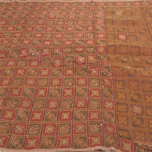 Sanskriti Vintage Indian Sarees Pure Organza Silk Hand Beaded Woven Sari Sustainable Fabric