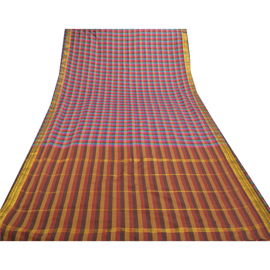 Sanskriti Vintage Multicolor Sarees Art Silk Printed Craft Sustainable Fabric 5 Yard Sari