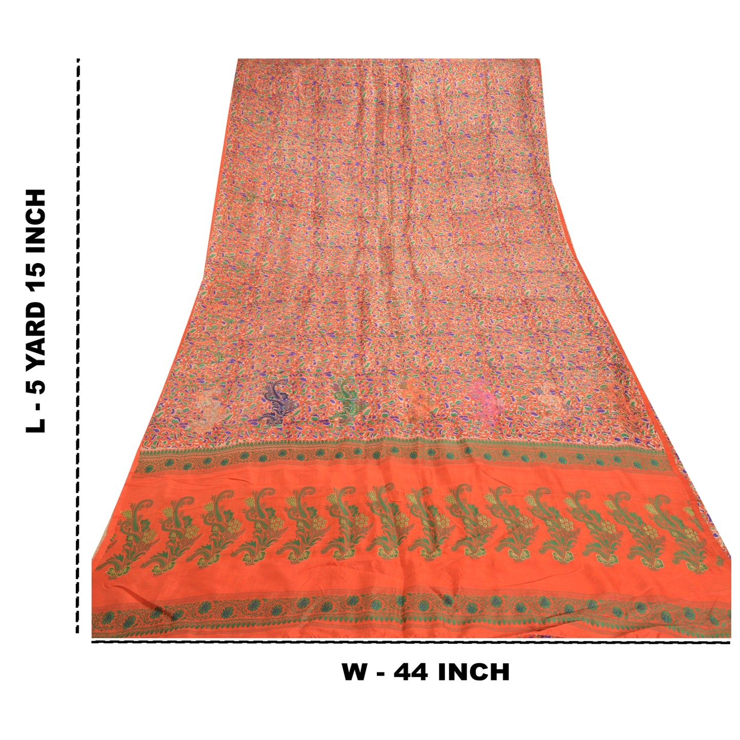 Sanskriti Vintage Orange Indian Sarees Pure Silk Handwoven Sari Craft Sustainable Fabric