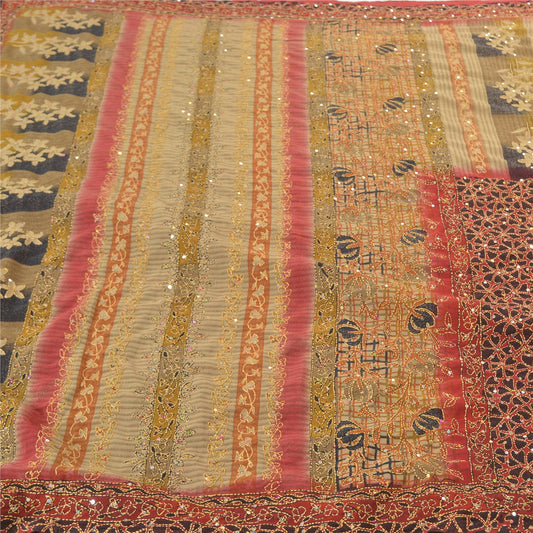 Sanskriti Vintage Indian Sarees Georgette Premium Sari Hand Beaded Kantha Sustainable Fabric
