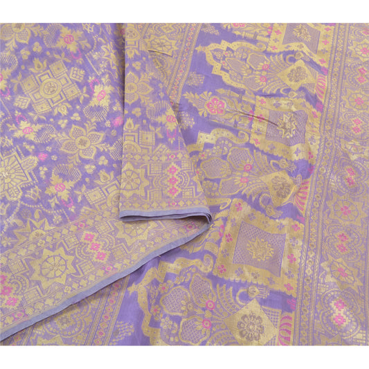 Sanskriti Vintage Purple Sarees Art Silk Hand-Woven Premium Sari 5 Yard Sustainable Fabric