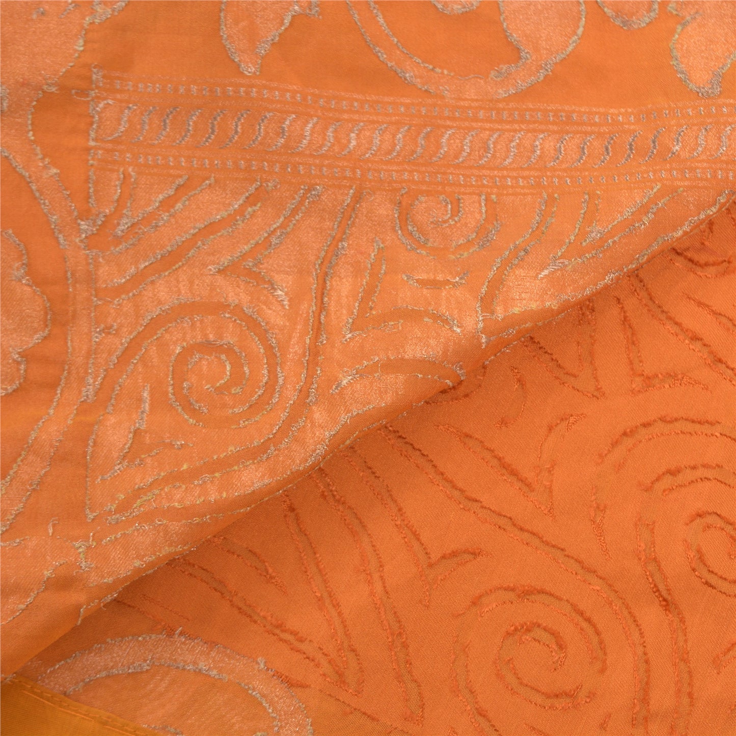 Sanskriti Vintage Saffron Sarees Blend Silk Woven Indian Sari Cultural Sustainable Fabric