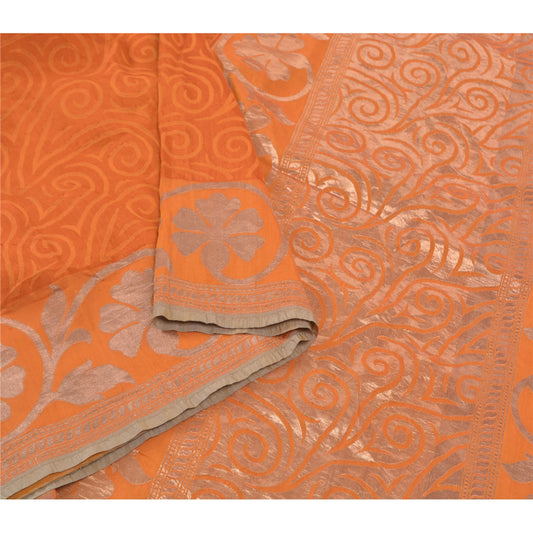 Sanskriti Vintage Saffron Sarees Blend Silk Woven Indian Sari Cultural Sustainable Fabric