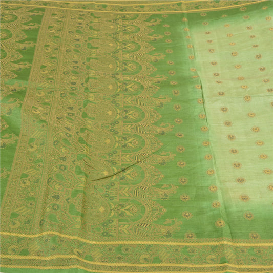 Sanskriti Vintage Green Sarees 100% Pure Silk Handwoven Sari Craft Sustainable Fabric
