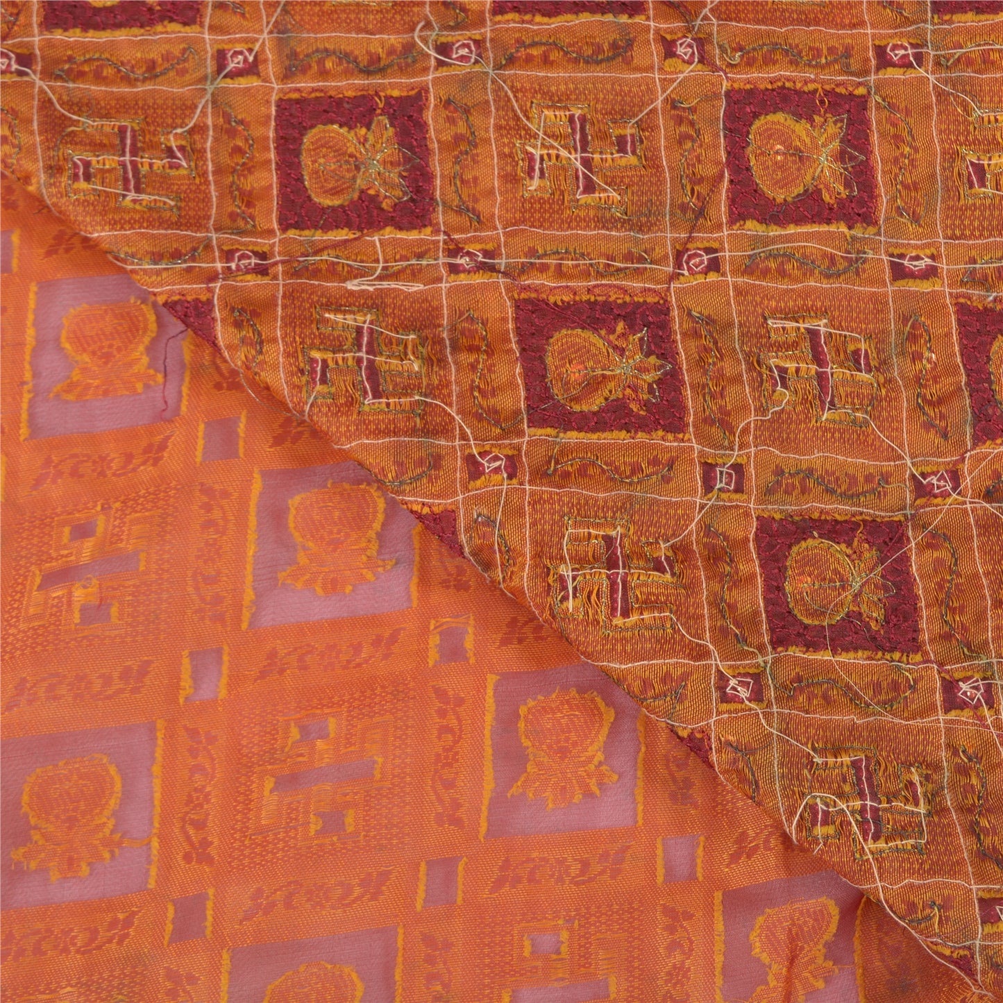 Sanskriti Vintage Mørkerøde Sarier Organza Håndvævet Perlebesat Premium Sari Bæredygtigt Stof