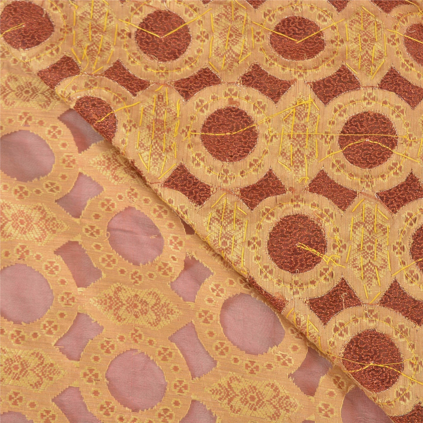 Sanskriti Vintage Brick Red Sarees Pure Organza Silk Beaded Premium Sari Sustainable Fabric