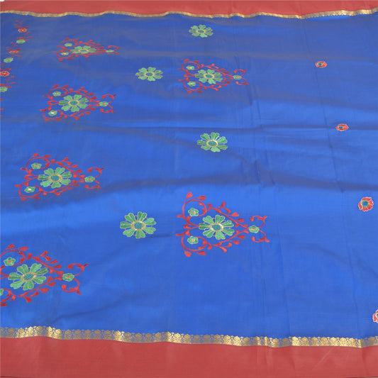 Sanskriti Vintage Blue Sarees Art Silk Embroidered Premium Sari Craft Sustainable Fabric