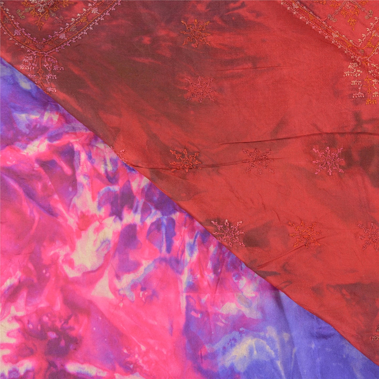 Sanskriti Vintage Indian Sarees Pure Silk Embroidered Sindhi TIe-Dye Sari Sustainable Fabric