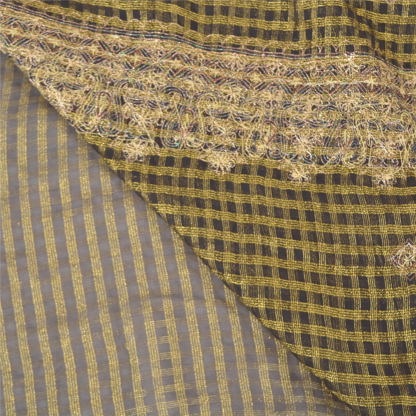 Sanskriti Vintage Black Sarees Georgette Hand Beaded Woven Premium Sari Sustainable Fabric