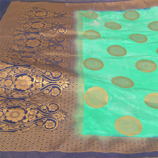Санскритские винтажные зеленые сари из искусственного шелка, тканая премиальная ткань для сари, 5 ярдов, устойчивая ткань
