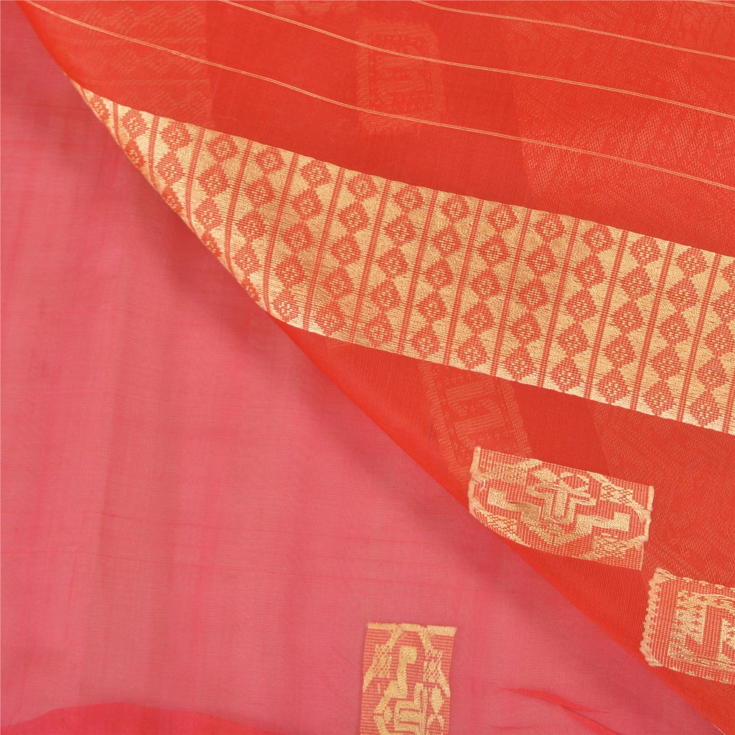 Sanskriti Vintage Red Saree Pure Organza Silk Handwoven Tant Craft Sari Sustainable Fabric