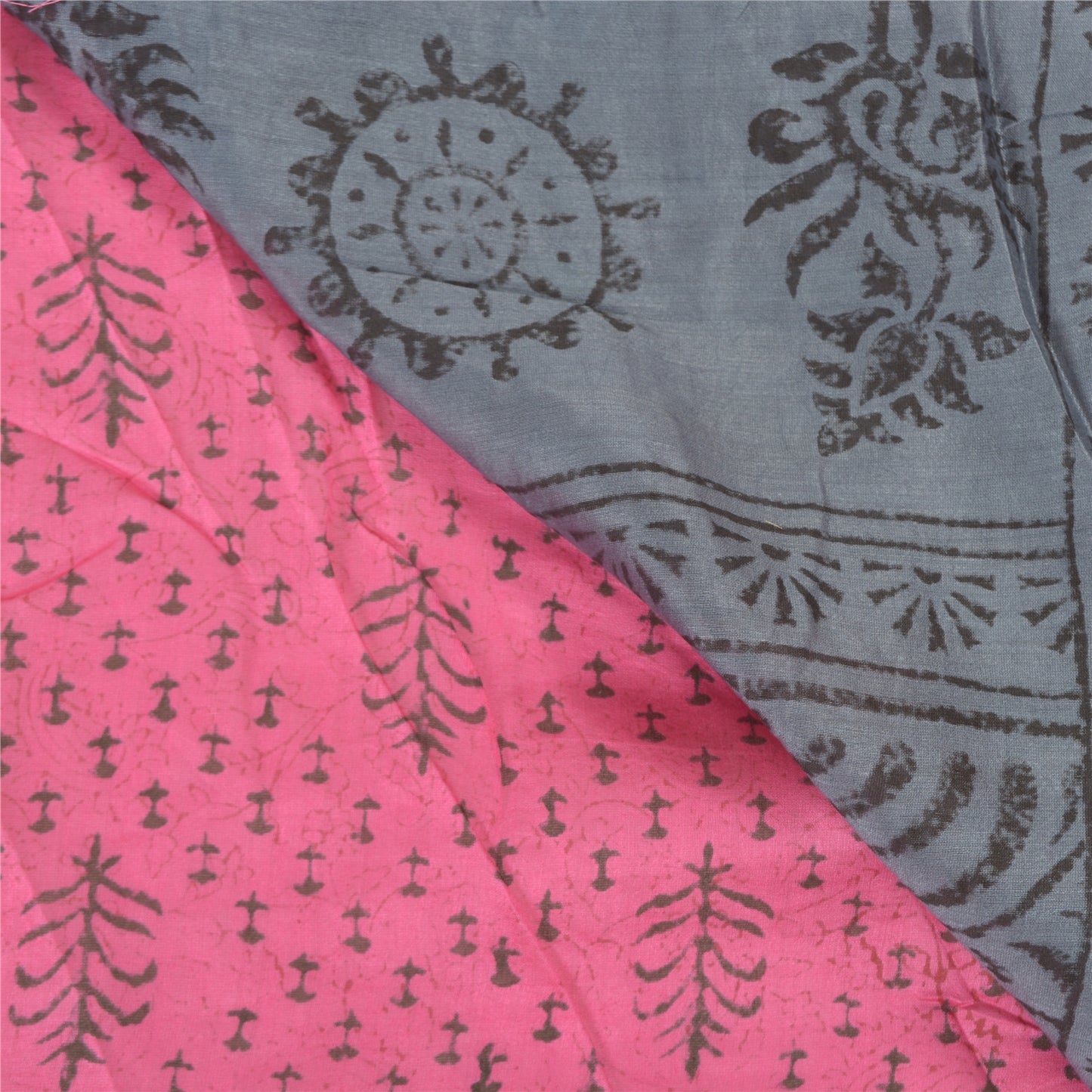 Sanskriti Vintage Indian Pink Sari Blend Silk Block Printed Sarees Craft Sustainable Fabric