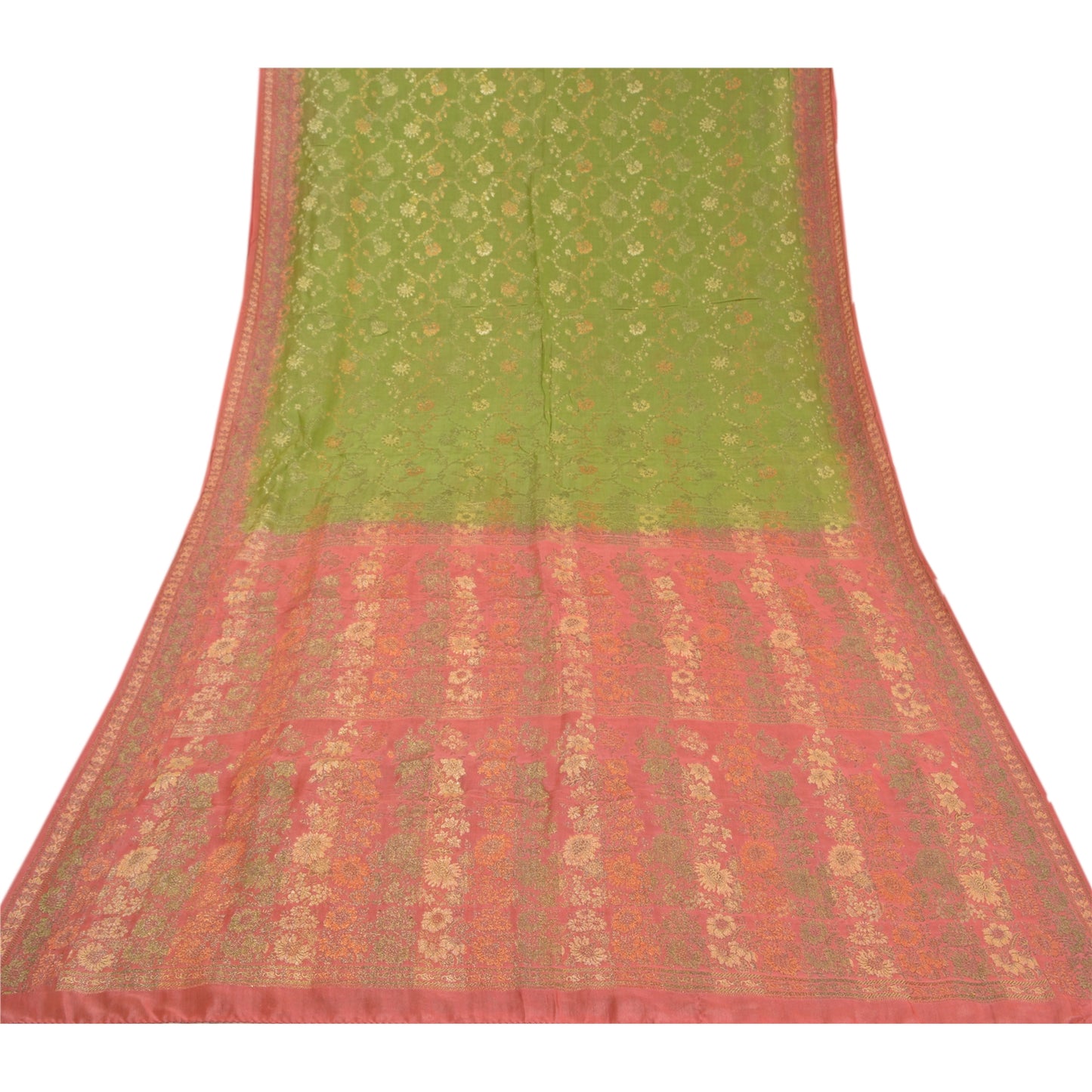 Sanskriti Vintage Indian Green Sari Pure Silk Hand-Woven Sarees Premium Sustainable Fabric