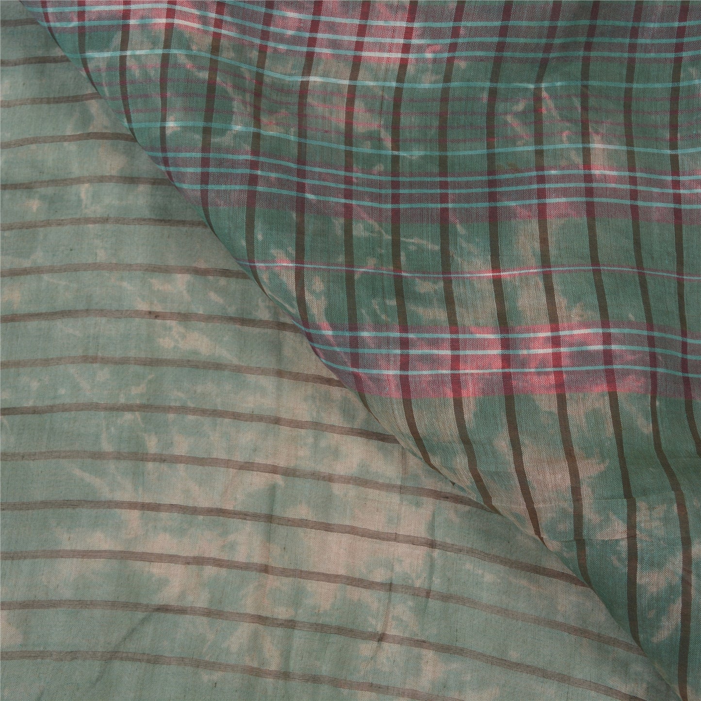 Sanskriti Vintage Green Sarees 100% Pure Silk Woven Tie & Dye Sari 5 Yard Sustainable Fabric