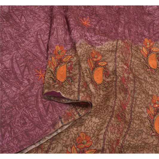 Sanskriti Vintage Purple Sarees 100% Pure Silk Hand Beaded Sari Craft Sustainable Fabric