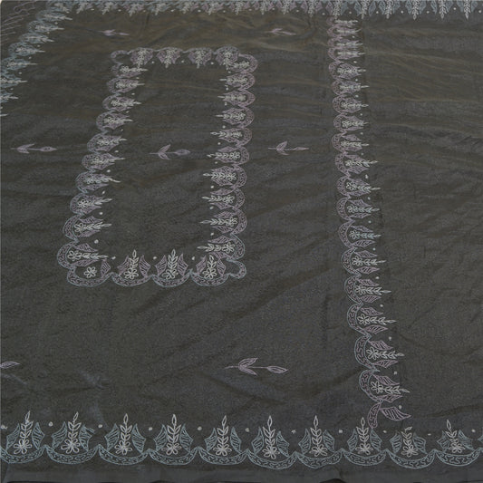 Sanskriti Vintage Black Sarees Art Silk Hand Embroidered Woven Sari Sustainable Fabric