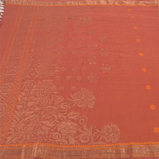 Sanskriti Vintage Brick Red Sarees Pure Cotton Hand Woven Sari Craft Sustainable Fabric