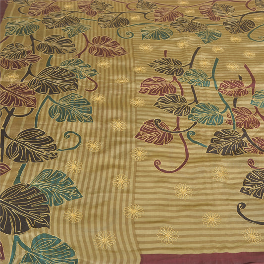 Sanskriti Vintage Brown Sarees Pure Silk Embroidered Printed Sari Craft Sustainable Fabric