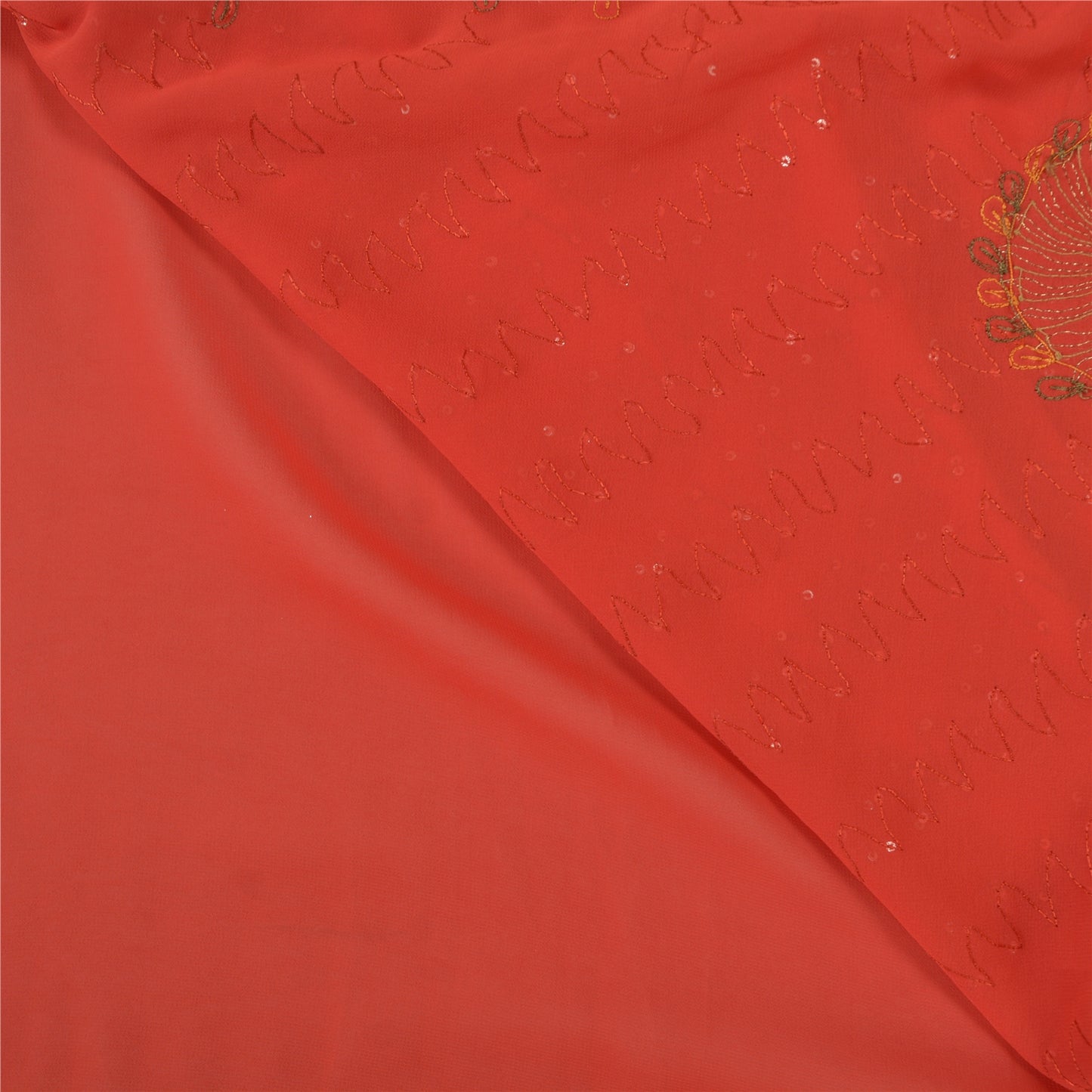 Sanskriti Vintage Red Sarees Georgette Hand Beaded Cultural Sari Craft Sustainable Fabric