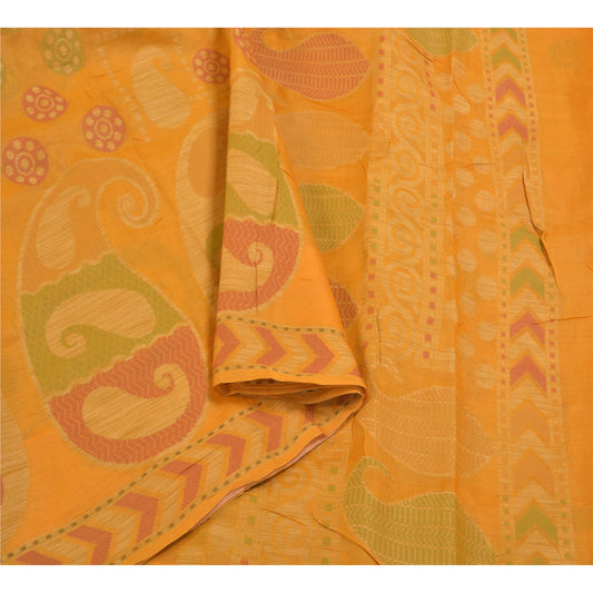 Sanskriti Vintage Saffron Indian Sarees Pure Silk Hand-Woven Craft Sari Sustainable Fabric