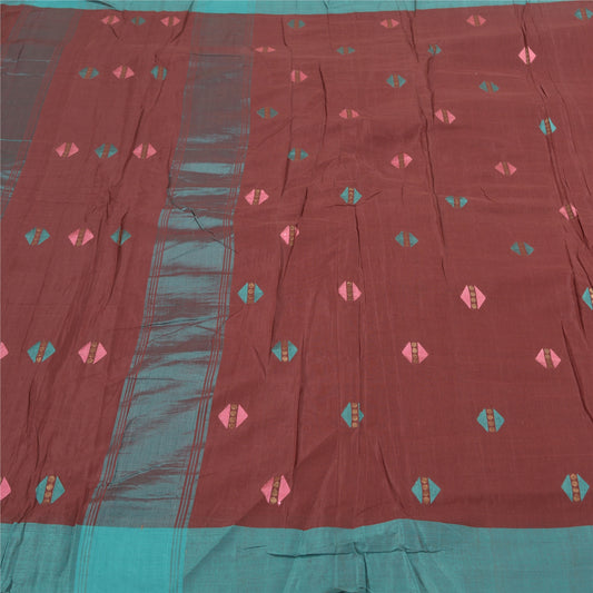 Sanskriti Vintage Brown Sarees Blend Silk Hand-Woven Craft Sari 5 Yard Sustainable Fabric