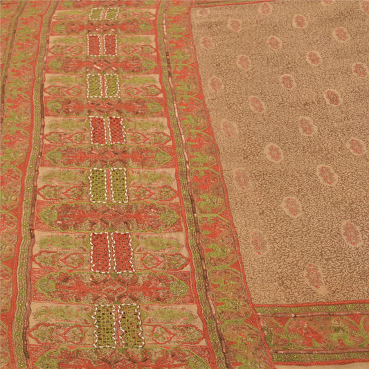 Sanskriti Vintage Brune Sareer Ren Silke Håndperlet Premium Sari Håndlavet Bæredygtigt Stoff