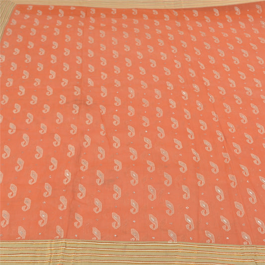Sanskriti Vintage Peach Sarees Cotton Silk Embroidered Kota Premium Sari Sustainable Fabric
