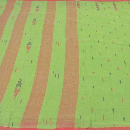 Sanskriti Vintage Green Sarees Pure Cotton Hand-Woven Indian Tant Sari Sustainable Fabric