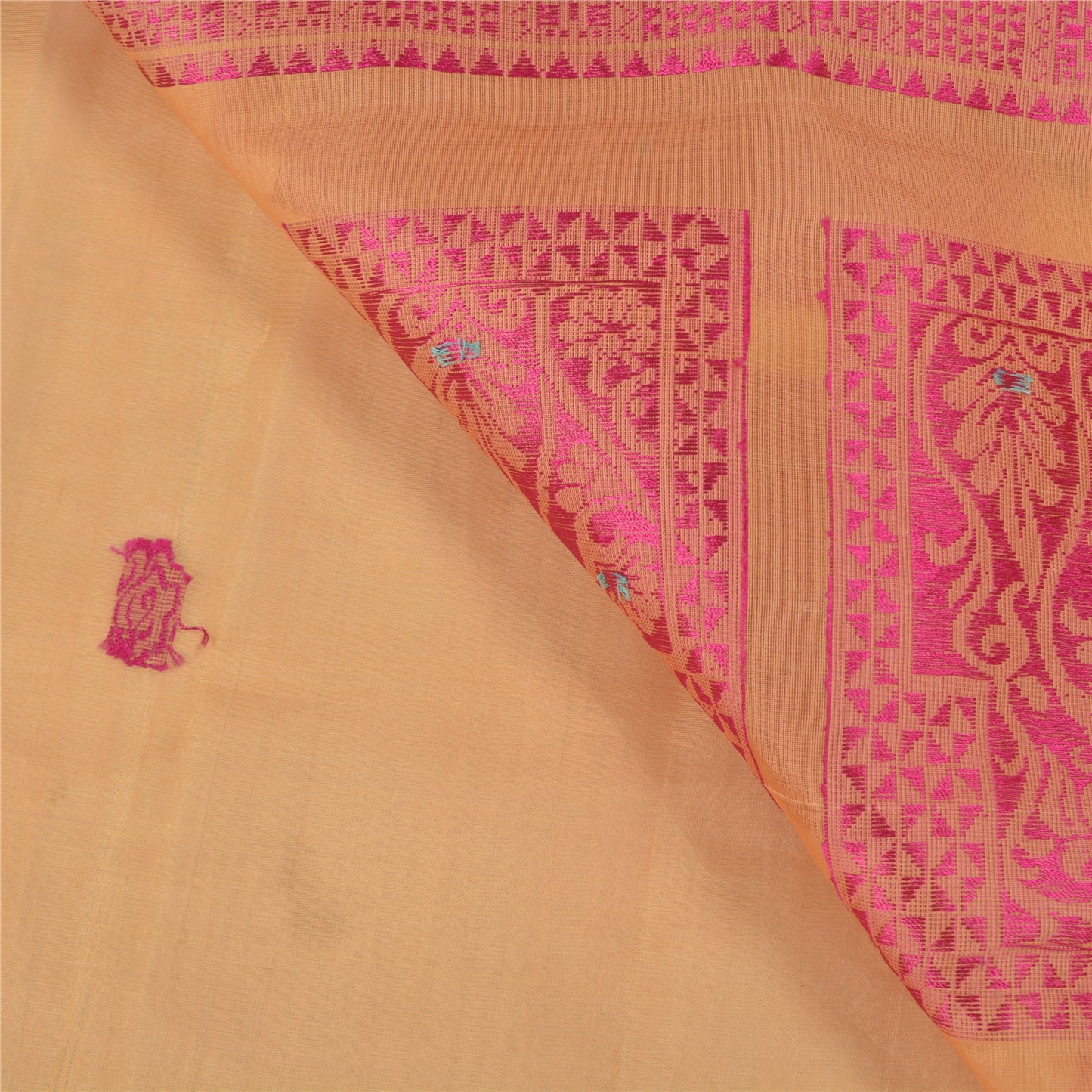 Sanskriti Vintage Fawn Indian Sarees 100% Pure Silk Hand-Woven Craft Sari Sustainable Fabric