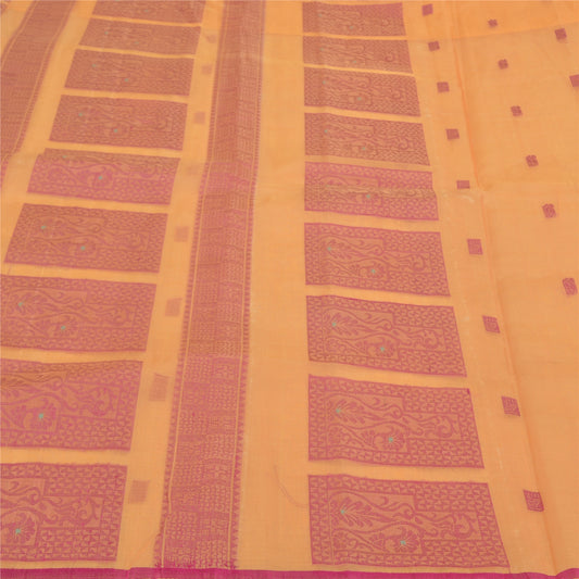 Sanskriti Vintage Fawn Indian Sarees 100% Pure Silk Hand-Woven Craft Sari Sustainable Fabric