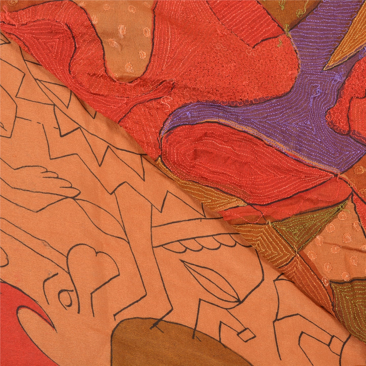 Санскритские винтажные темно-персиковые сари из чистого шелка, расшитые вручную бисером, сари из экологически чистой ткани