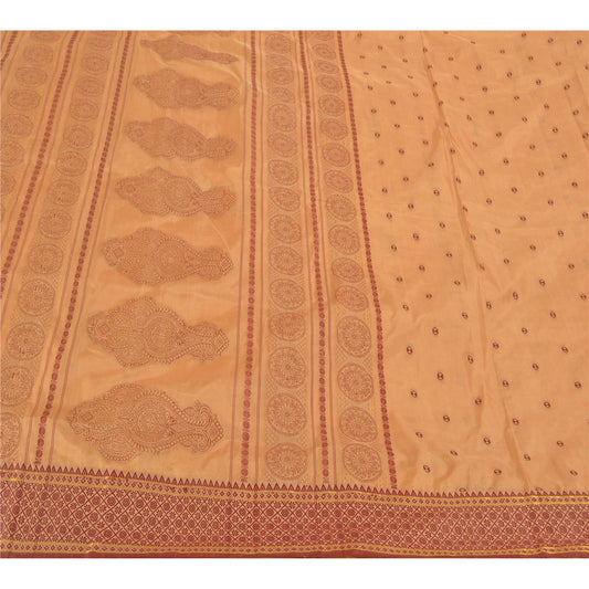 Sanskriti Vintage Fawn Sarees Art Silk Woven Premium Sari Craft 5 Yard Sustainable Fabric