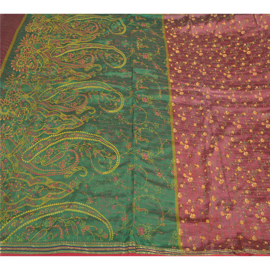 Sanskriti Vintage Dark Pink Sarees Blend Silk Block Printed Sari Craft Sustainable Fabric