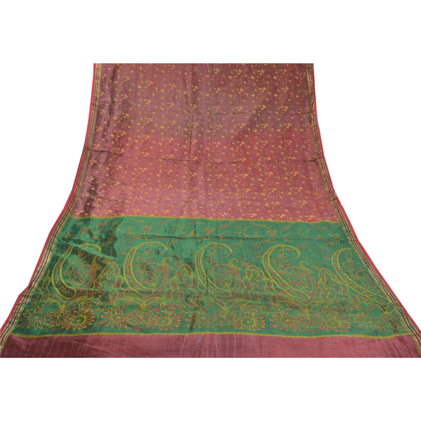 Sanskriti Vintage Dark Pink Sarees Blend Silk Block Printed Sari Craft Sustainable Fabric