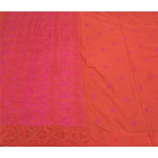 Sanskriti Vintage Orange Sarees Pure Cotton Hand-Woven Premium Sari Craft Sustainable Fabric