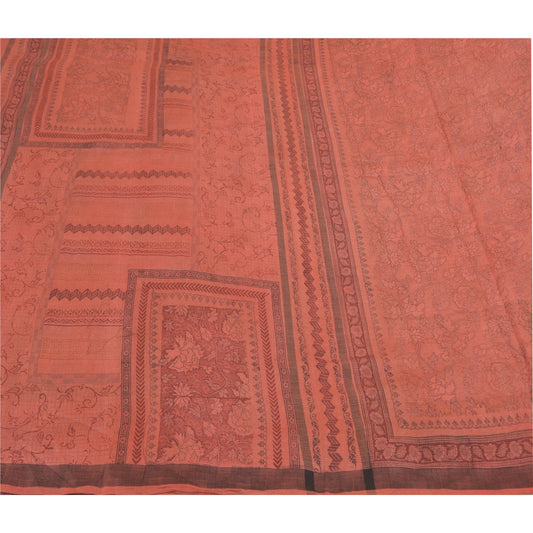 Sanskriti Vintage Brick Red Saries Blandet Bomuld Trykt Premium Sari Bæredygtigt Stoff
