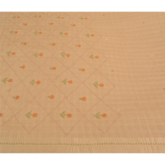 Sanskriti Vintage Ivory Sarees Art Silk Embroidered Woven Premium Sari Sustainable Fabric