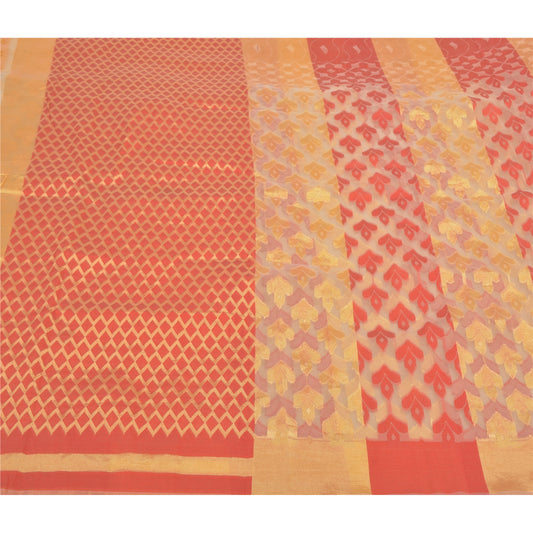 Sanskriti Vintage Golden Sarees Art Silk Hand-Woven Sari Craft 5 Yard Sustainable Fabric