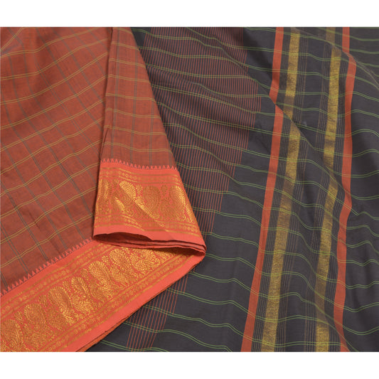 Sanskriti Vintage Black Sarees Blend Cotton Woven Chettinad/Kandangi Sari Sustainable Fabric