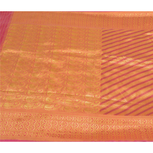 Sanskriti Vintage Pink Indian Sarees Blend Silk Woven Premium Sari 5 Yard Sustainable Fabric