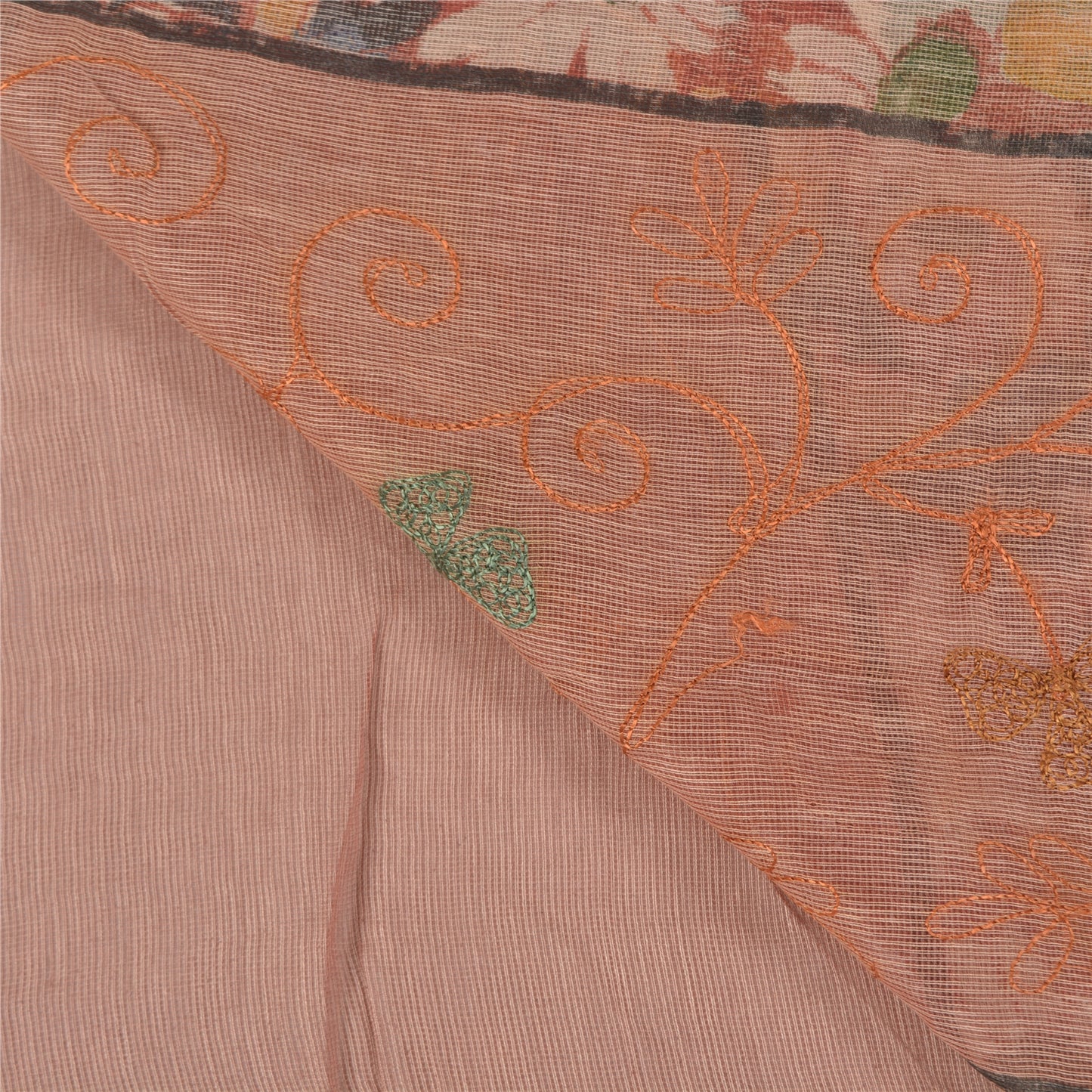 Sanskriti Vintage Brown Sarees Pure Kota Doria Hand Embroidered Sari Sustainable Fabric