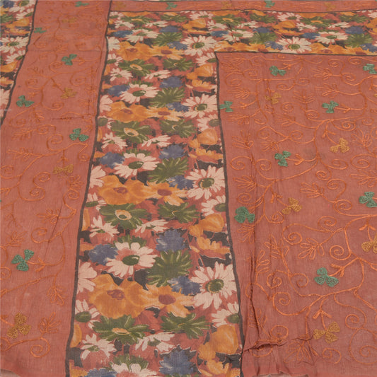 Sanskriti Vintage Brune Sarier Ren Kota Doria Håndbroderet Sari Bæredygtigt Stoff