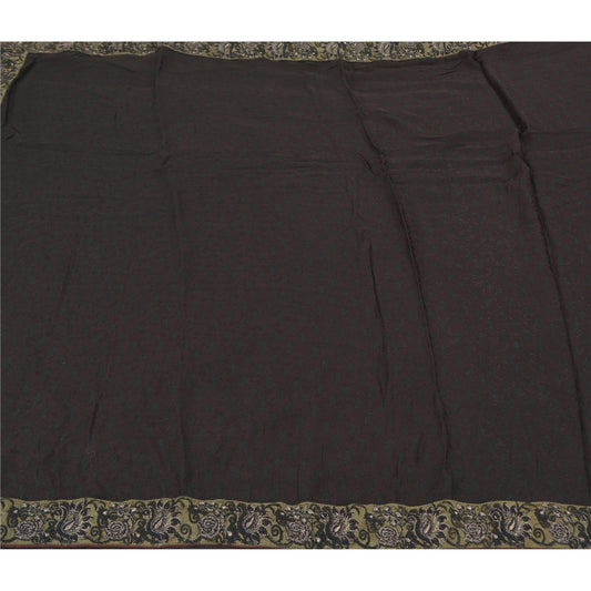 Sanskriti Vintage Dark Brown Sarees Blend Georgette Embroidered Sari Sustainable Fabric