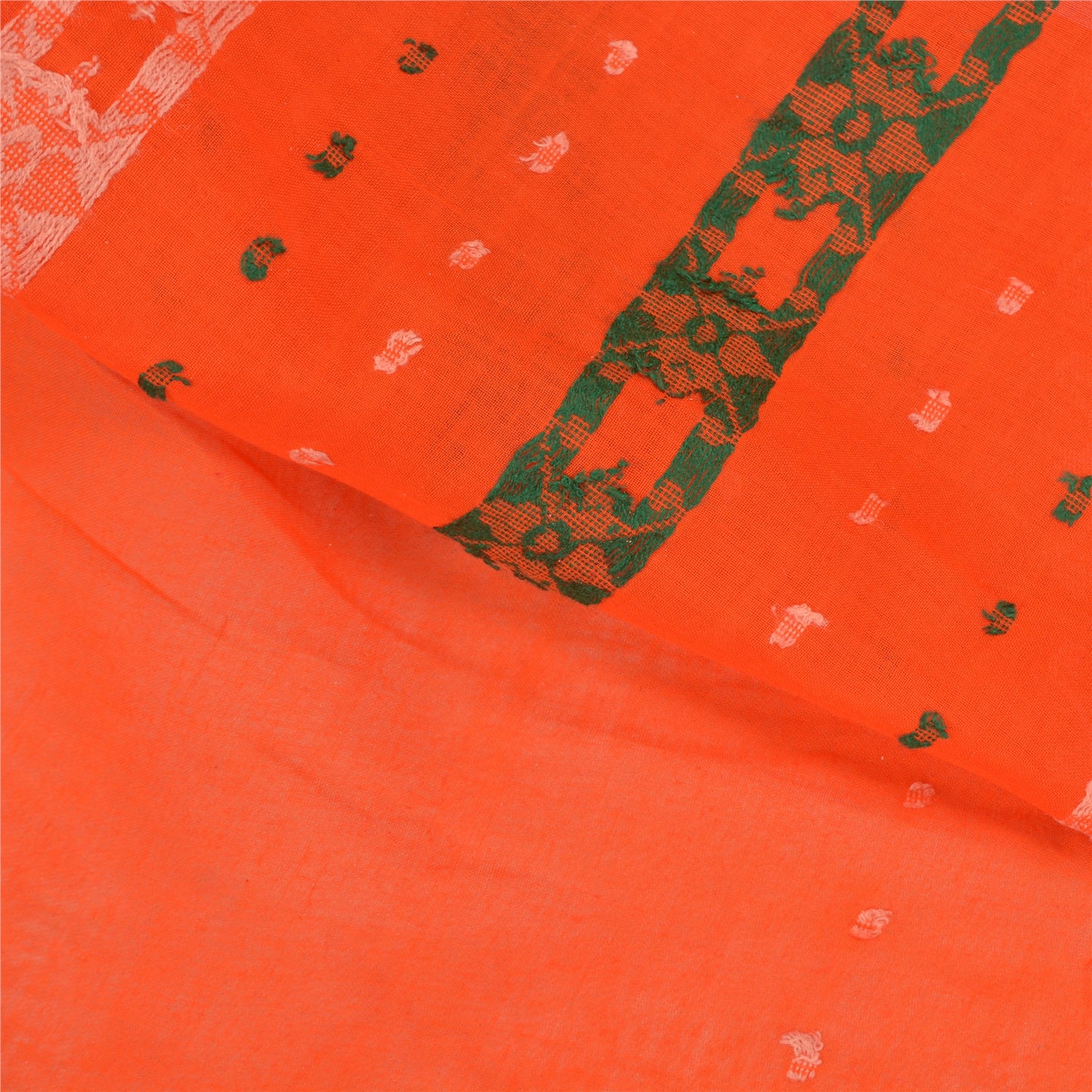Sanskriti Vintage Orange Indian Sarees 100% Pure Cotton Hand-Woven Sari Sustainable Fabric