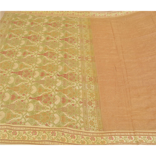 Sanskriti Vintage Ivory Sarees 100% Pure Silk Woven Premium Sari Craft Sustainable Fabric