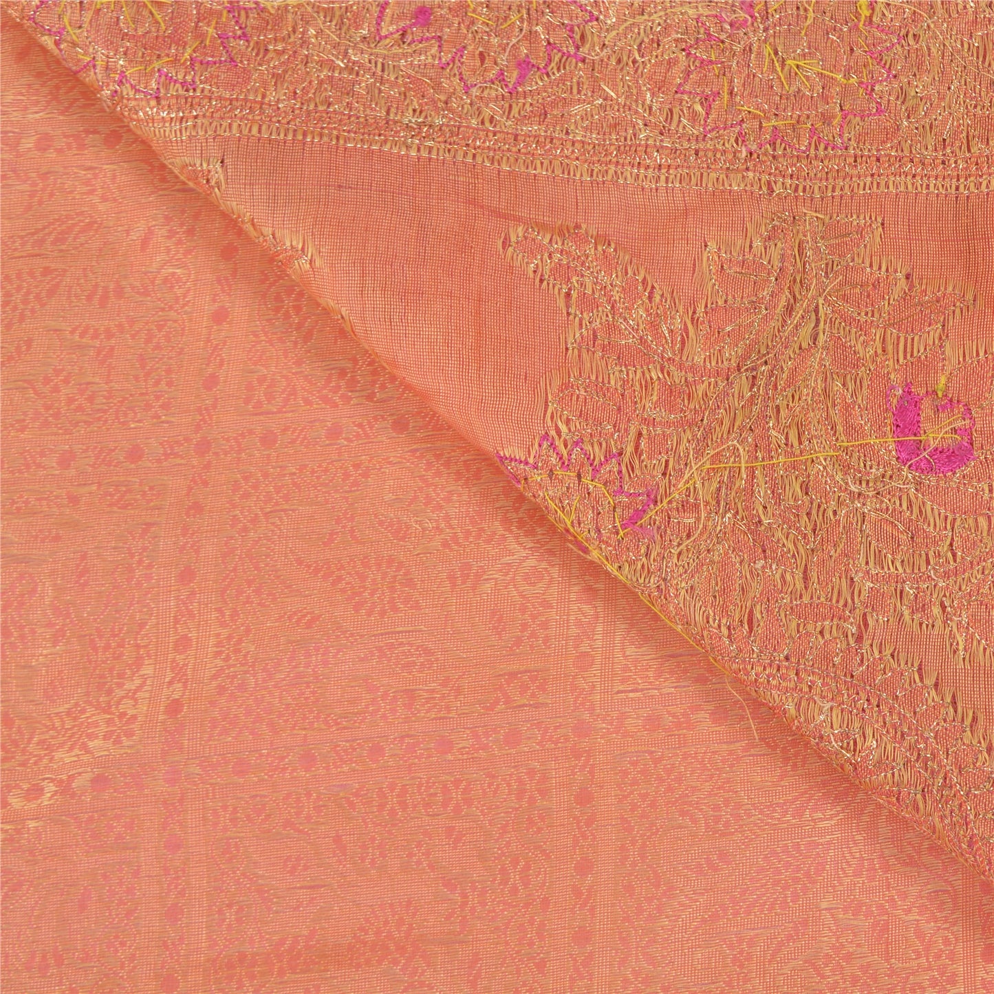 Sanskriti Vintage Pink Sarees Pure Organza Silk Hand Beaded Woven Sari Sustainable Fabric